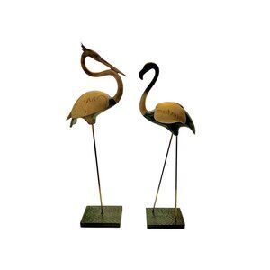 Crane Bird Pair Vintage Metal And Resin Tall Statues Coastal Home Decor